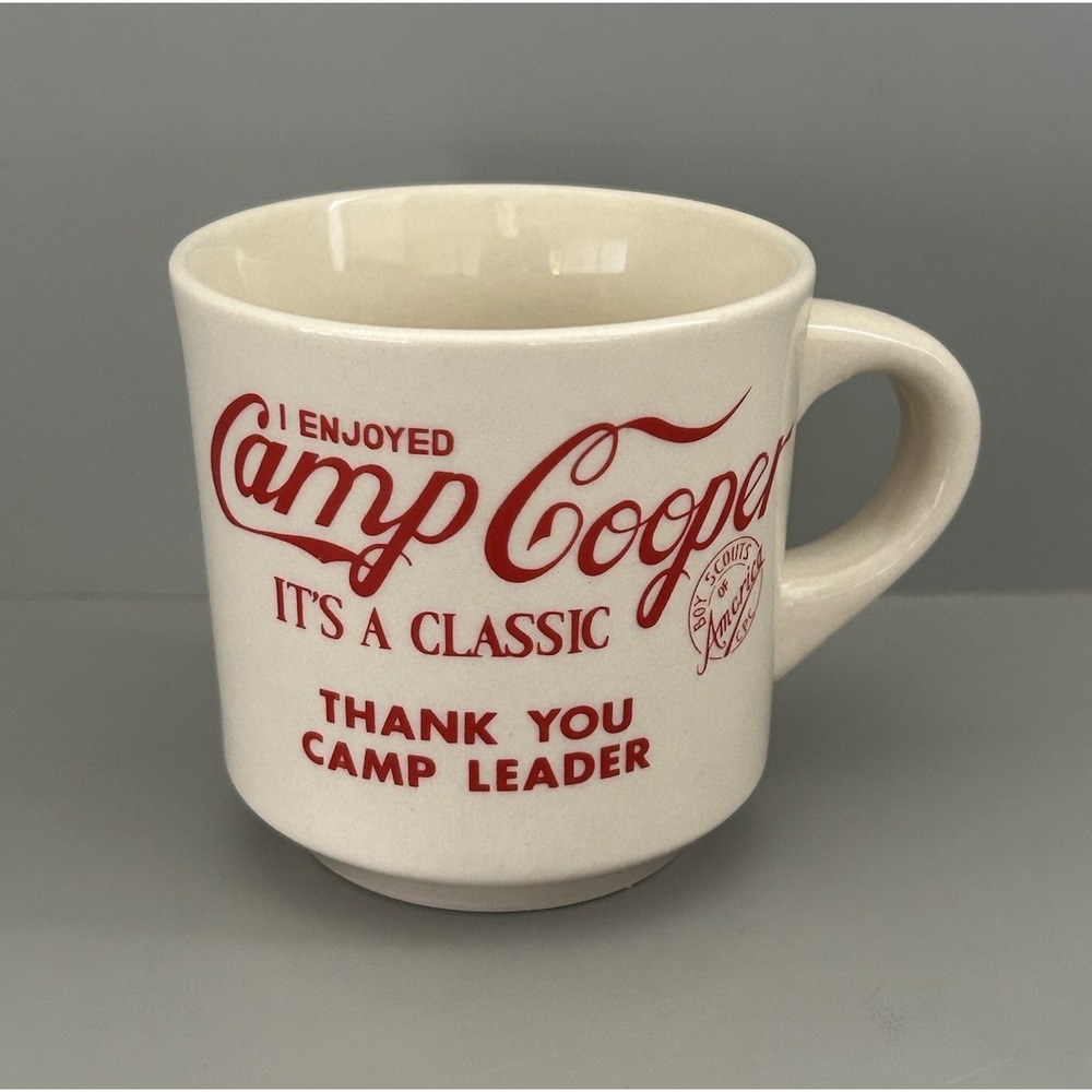 VTG Boy Scounts of America BSA Oregon Camp Cooper Coffee Mug Coca-Cola Font RARE